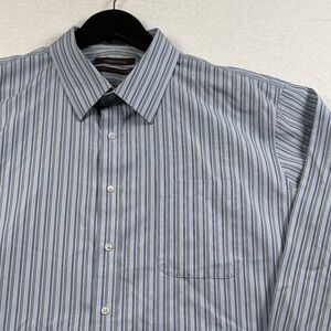 Nordstrom Shirt Men's 17.5 34-35 Blue Striped‎  Cotton Wrinkle Free Trim Fit